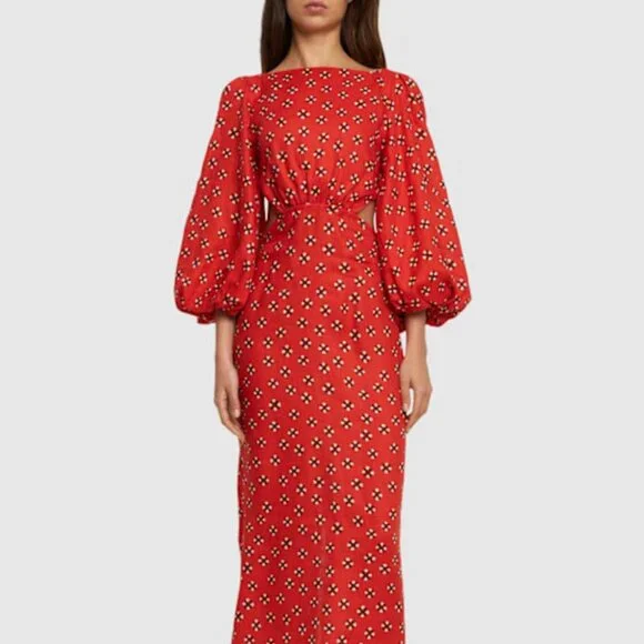 Johanna Ortiz Printed linen flared sleeve midi dress - Picture 1 of 8
